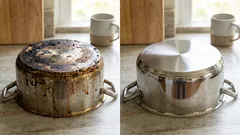 Panelas brilhando como novas: uma maneira econômica de remover gordura e resíduos queimados